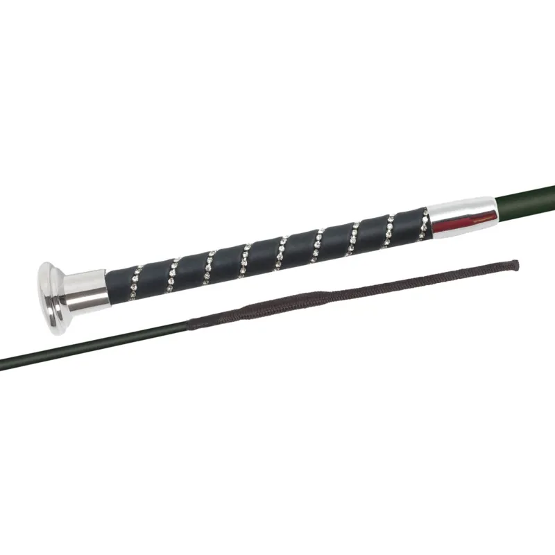 Fleck Silk Touch Crystal Dressage Whip - Black/Chrome - 110cm