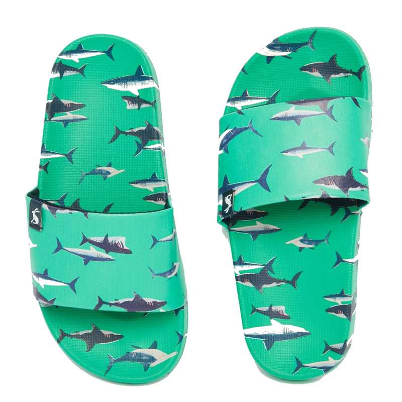 Joules Jnr Poolside Sliders - Green Sharks