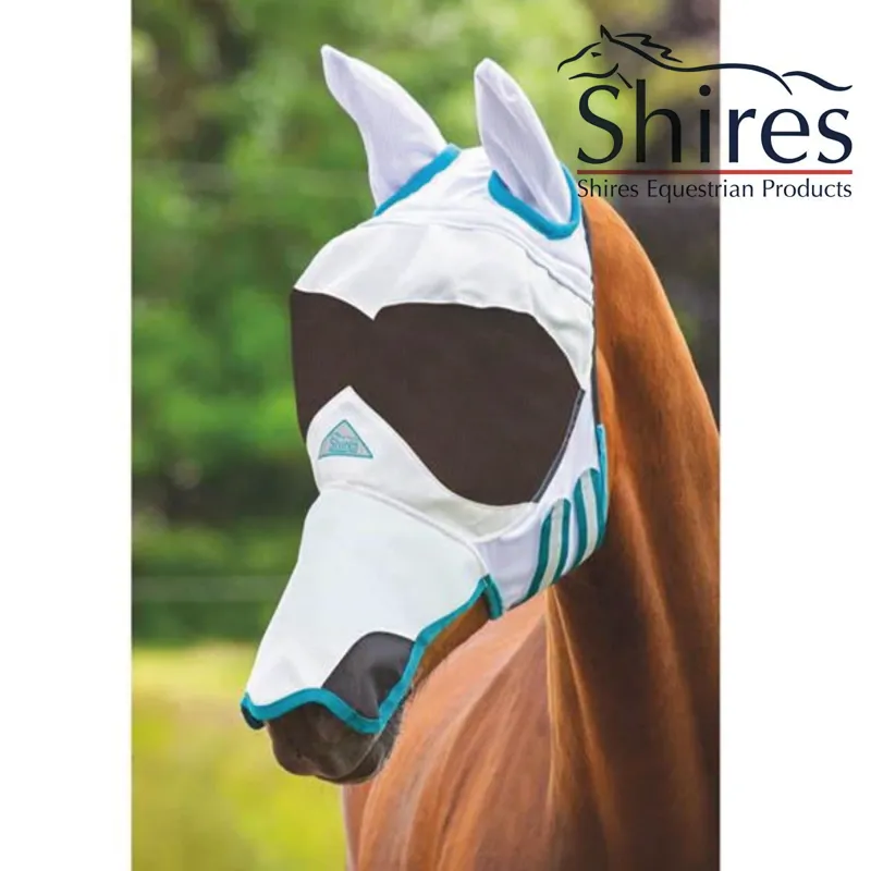 Shires Fine Mesh Fly Mask with Ears and Nose - White