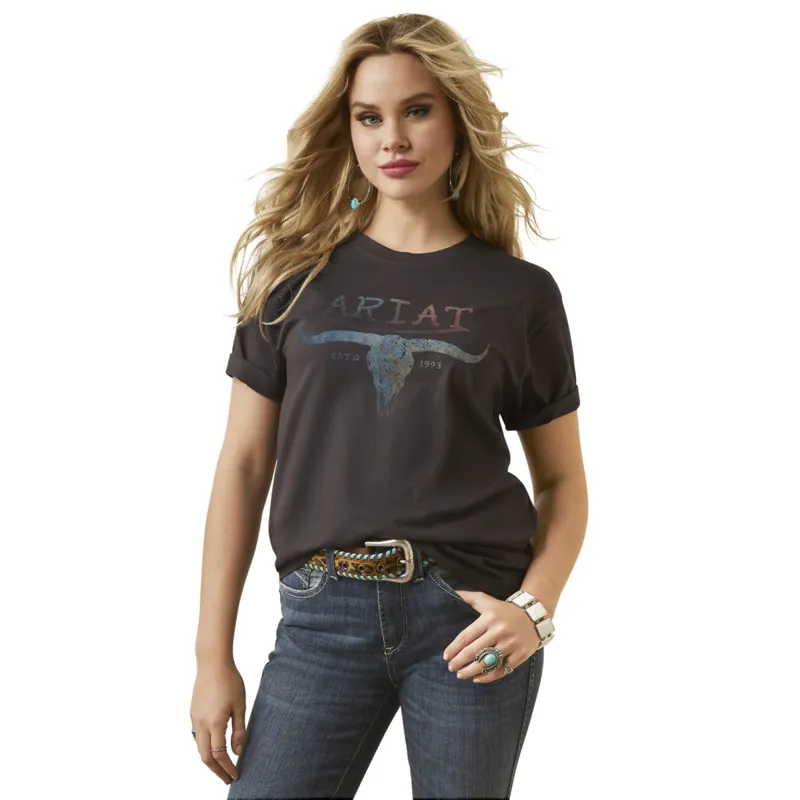 Ariat Women's Patina Steer Tee - Washed Black