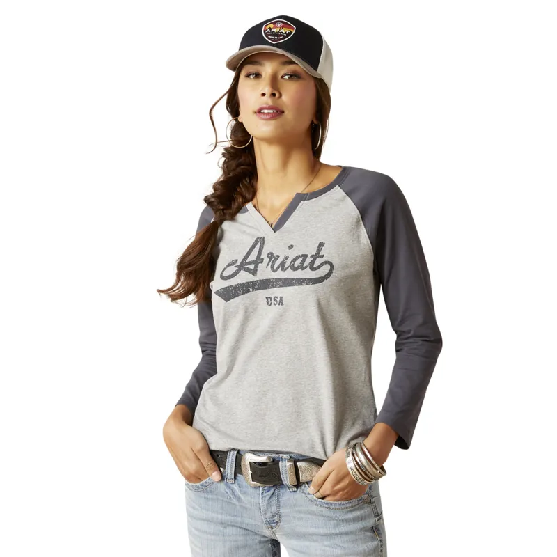 Ariat Women's Split Neck Top - Heather Grey