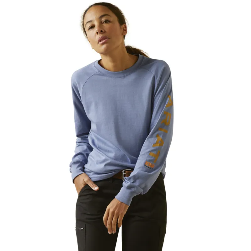 Ariat Women's Rebar Cotton Strong Logo Graphic T-Shirt - Colony Blue/Harvest