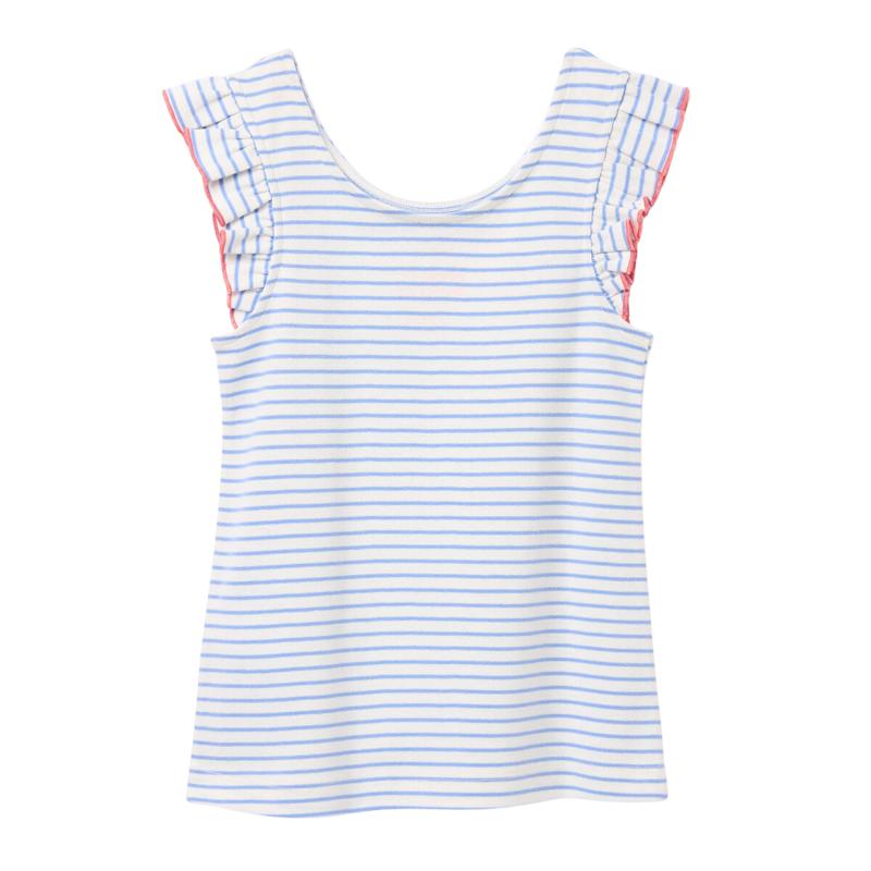 Joules Girls' Butterfly Frill Stripe Vest - Blue Stripe-1