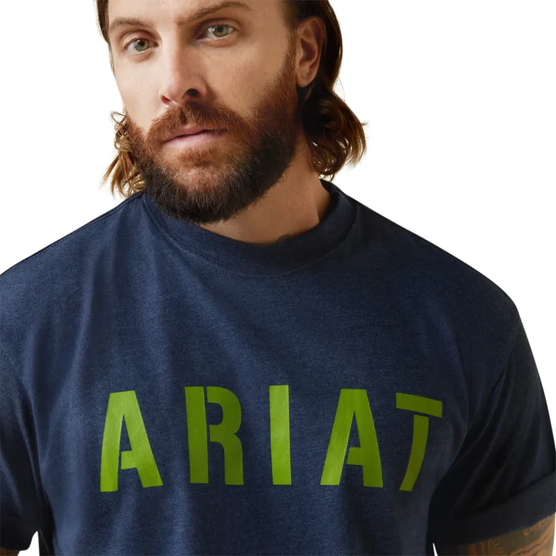 Ariat Men's Rebar Cotton Strong Block T-Shirt - Navy Heather/Lime-2