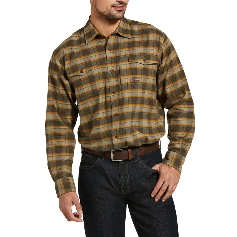 Ariat Men's Rebar Flannel DuraStretch Work Shirt - Brine Olive Plaid - Small 