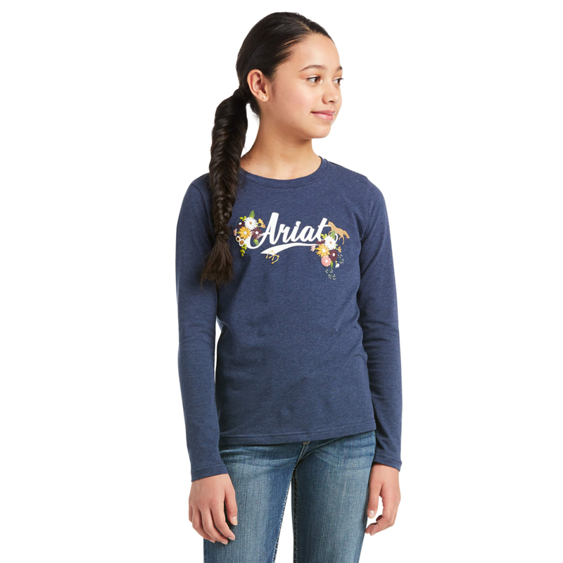 Ariat Youth Flora Fauna Logo Long Sleeve T-Shirt - Navy Heather 