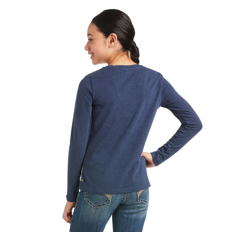 Ariat Youth Flora Fauna Logo Long Sleeve T-Shirt - Navy Heather -1