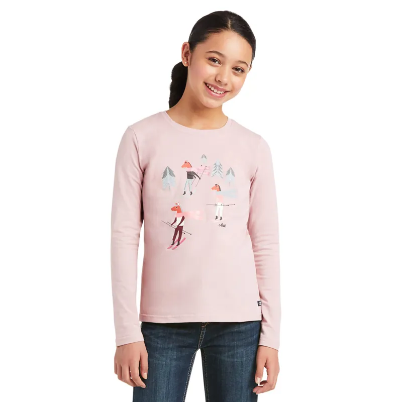 Ariat Youth Powder Ponies Long Sleeve T-Shirt - Ash Rose 