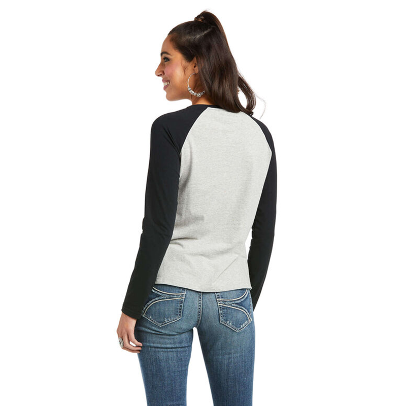 Ariat Women's Real Loop Baseball T-Shirt - Heather Grey/Black - XS -1