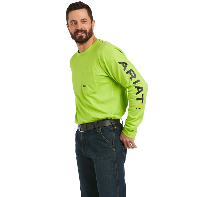 Ariat Men's Rebar Logo Long Sleeve Tee - Lime Heather/Black 