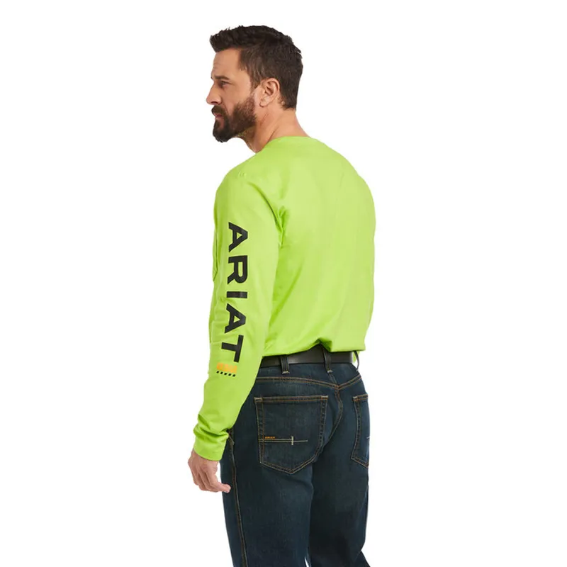 Ariat Men's Rebar Logo Long Sleeve Tee - Lime Heather/Black -1