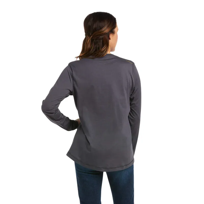 Ariat Women's Rebar Workman Long Sleeve T-Shirt - Grey/Mykonos Blue - XS -1