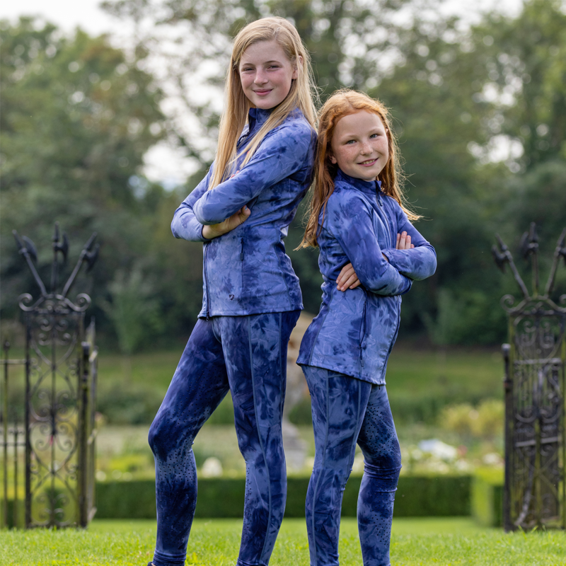 Aubrion Young Rider Non Stop Riding Tights - Navy Tie Dye-4