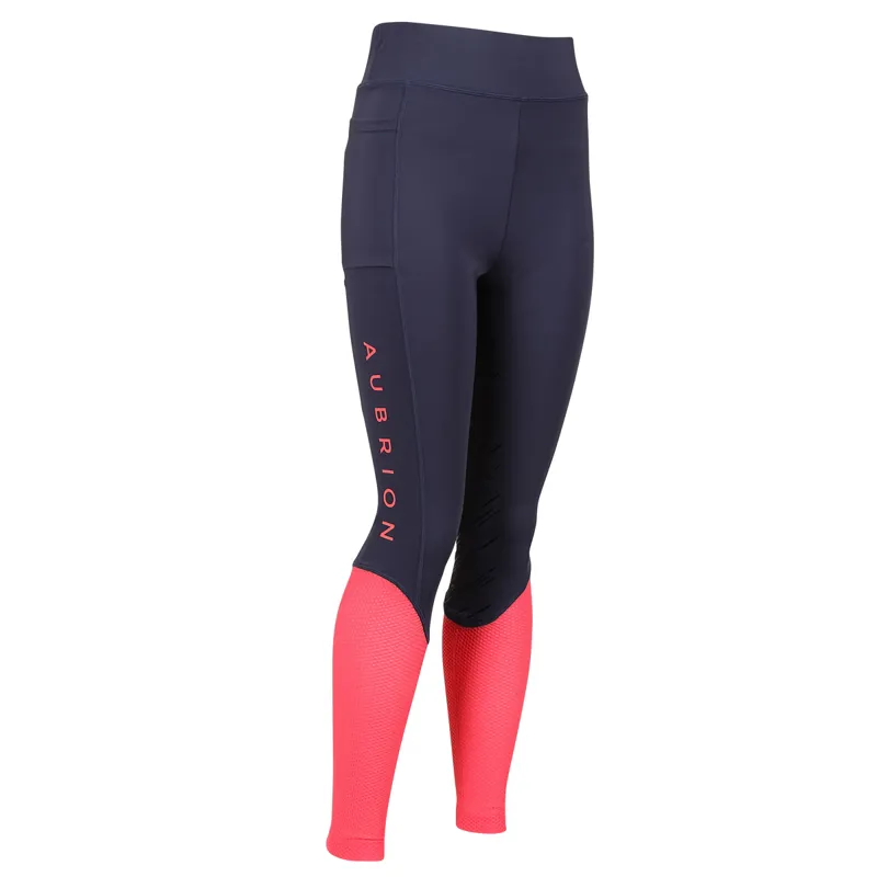 Aubrion Young Rider Rhythm Mesh Riding Tights - Navy
