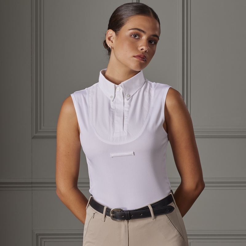 Aubrion Ladies Sleeveless Tie Shirt - White-1