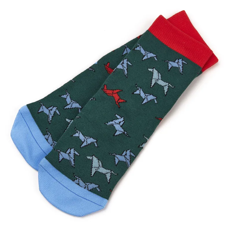Shires Tikaboo Children's Ankle Socks - Green Horse