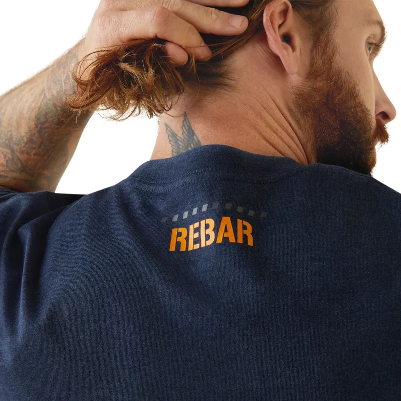 Ariat Men's Rebar Cotton Strong Block T-Shirt - Navy Heather/Lime-3