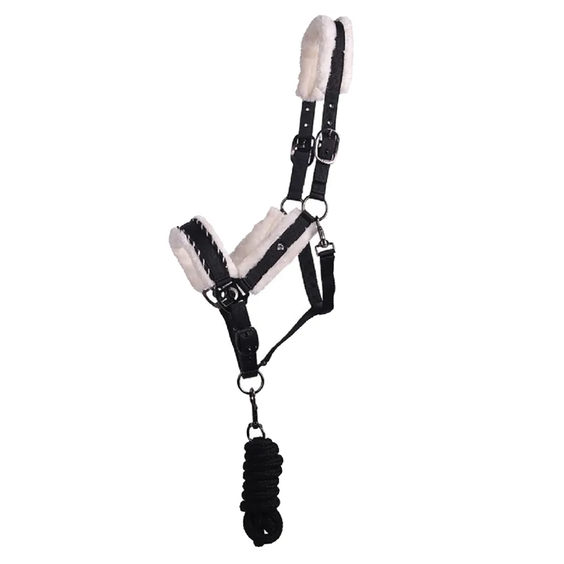 QHP Diamond With Fake Wool Halter - Black