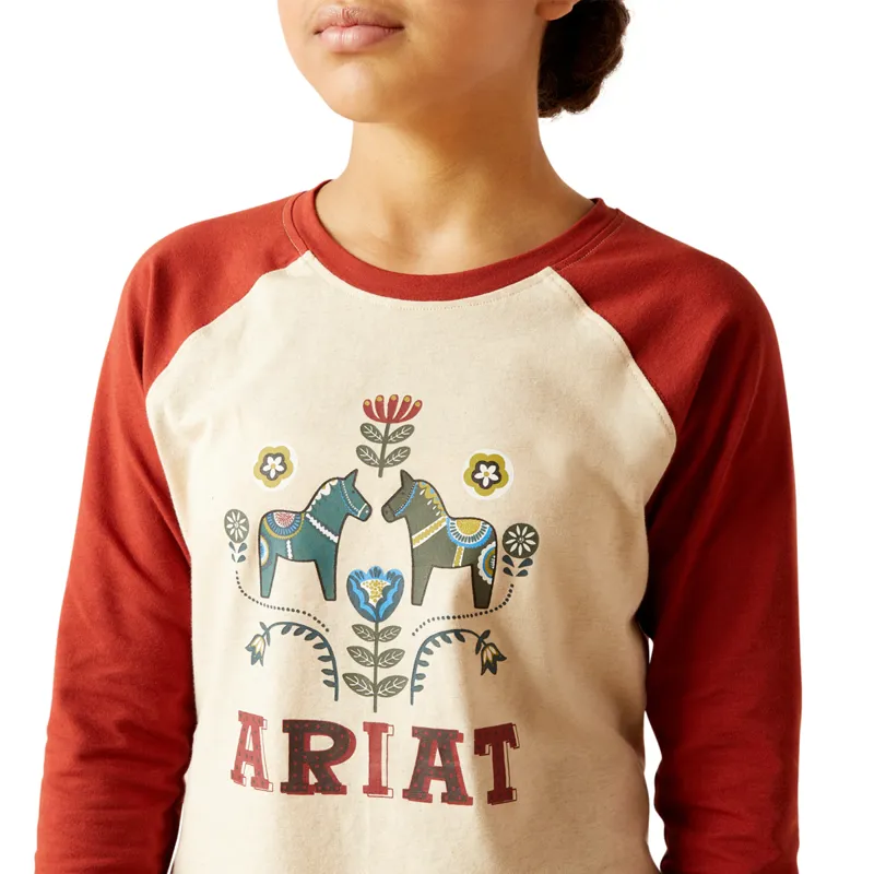 Ariat Youth Dala Horses T-Shirt - Oatmeal Heather-2