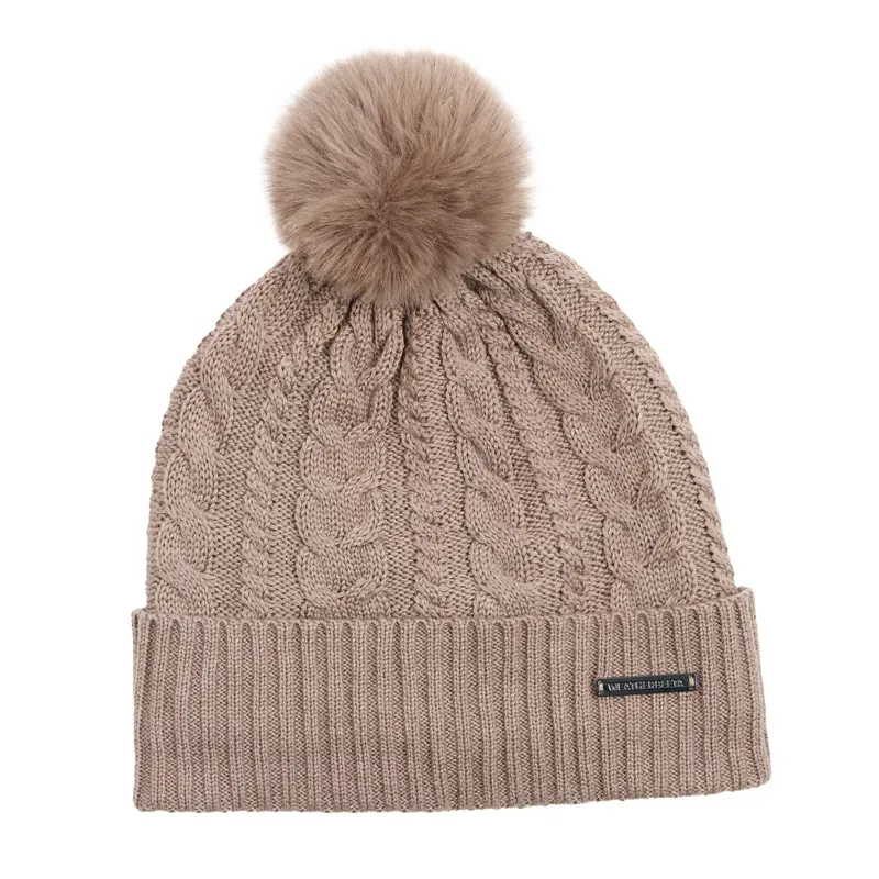 WeatherBeeta Cable Knit Pom Pom Beanie - Dark Taupe