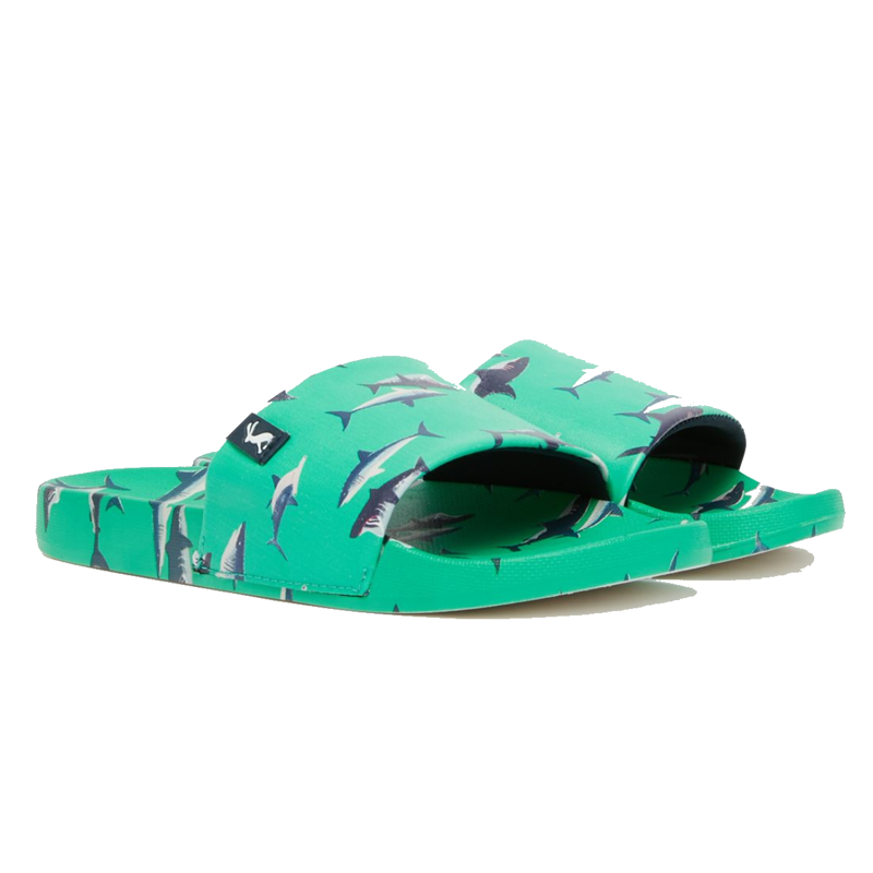 Joules Jnr Poolside Sliders - Green Sharks-1