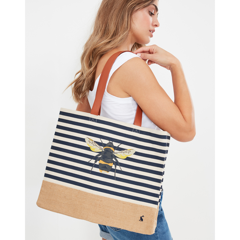 Joules Jute and Printed Canvas Shopper-2