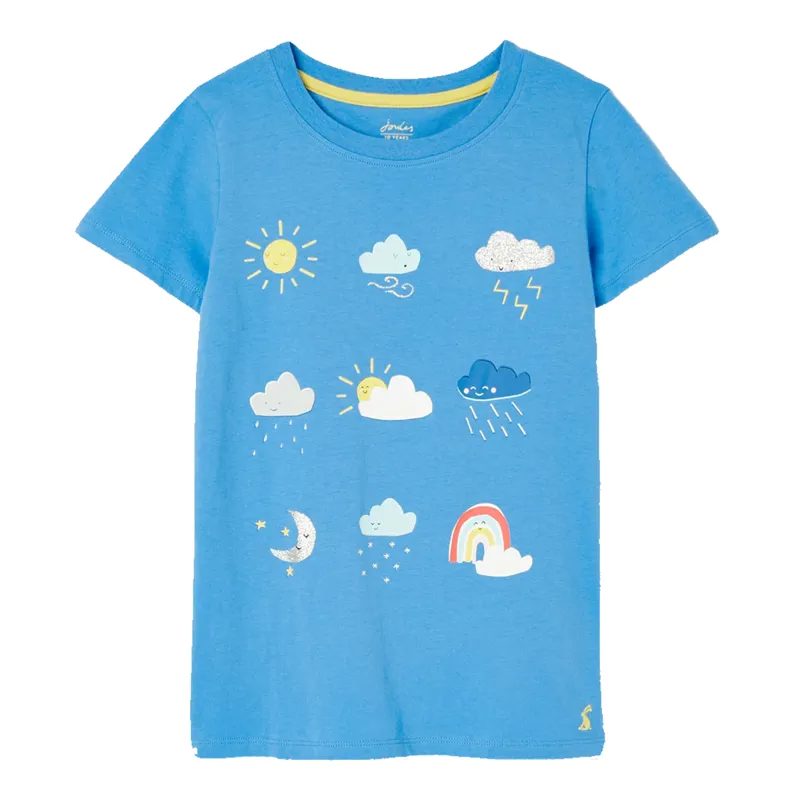 Joules Pixie Short Sleeve Screenprint Artwork T-Shirt - Blue Weather Icons