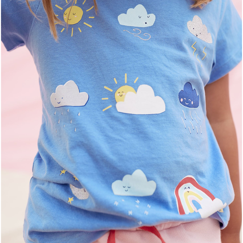 Joules Pixie Short Sleeve Screenprint Artwork T-Shirt - Blue Weather Icons-2