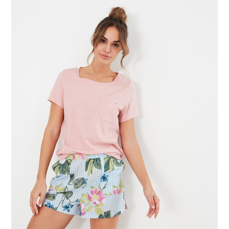 Joules Nightdale T-shirt and Short Set - Stripe Floral-1