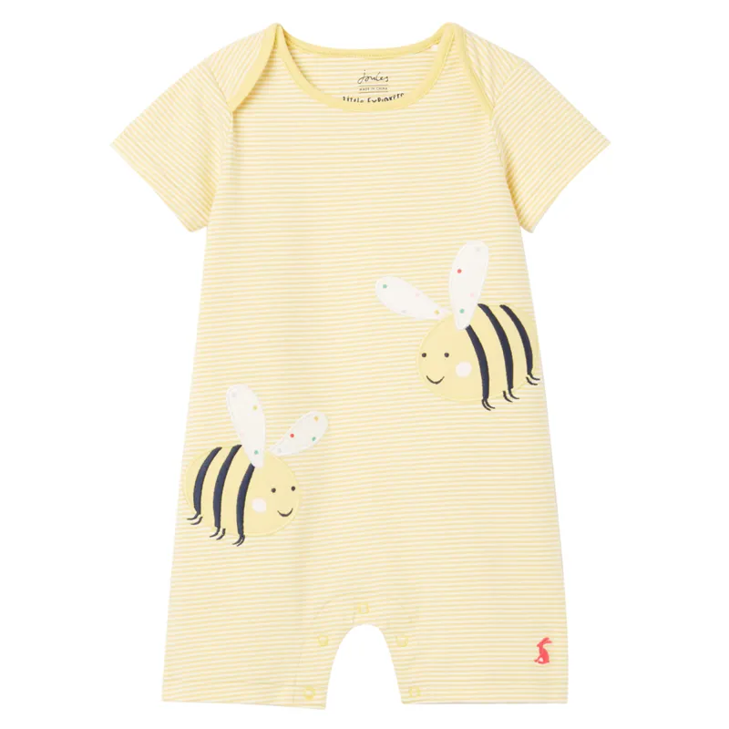 Joules Patch Organically Grown Cotton Artwork Romper - Bee Stripe 