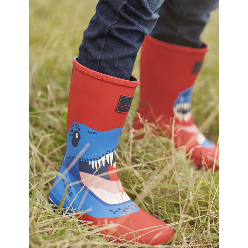 Joules Jnr Roll Up Flexible Printed Wellies - Red Dino-3