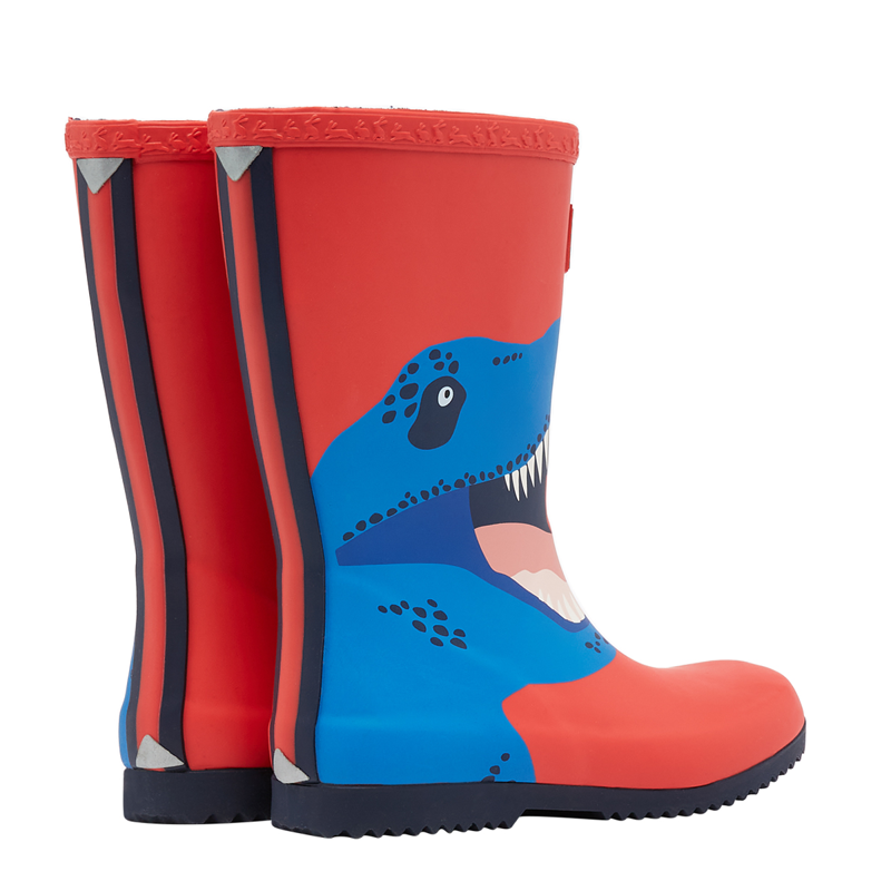 Joules Jnr Roll Up Flexible Printed Wellies - Red Dino-1