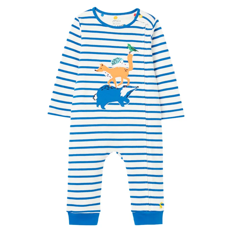 Joules Nursery Winfield Cotton Artwork Romper - Animal Blue Stripe
