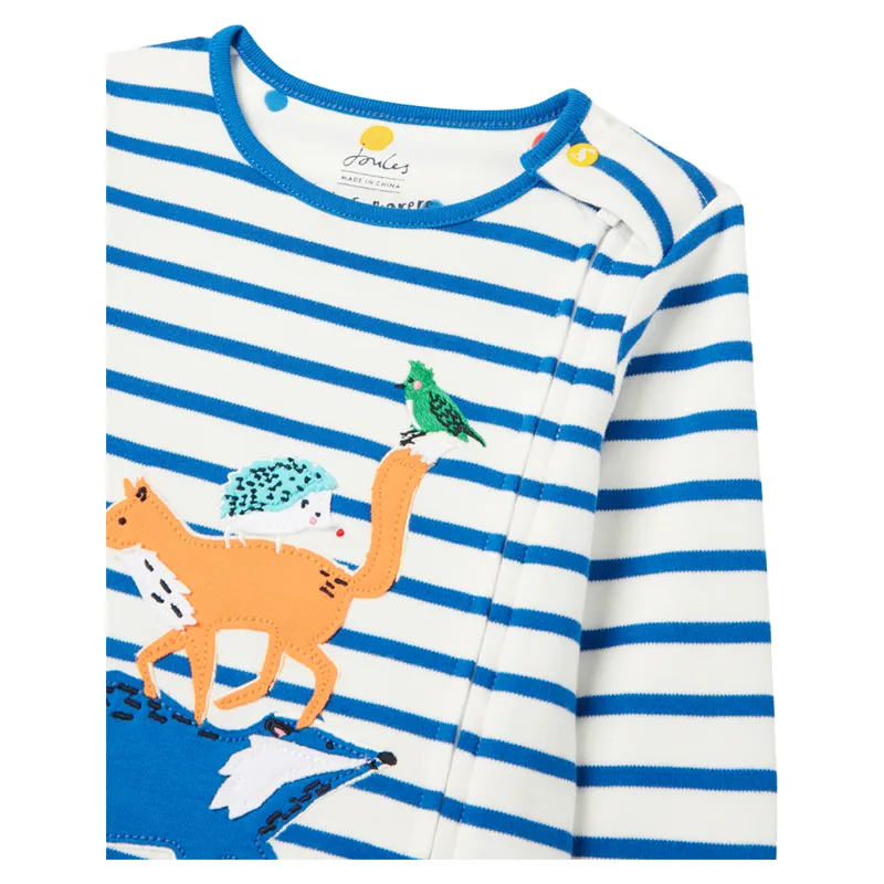 Joules Nursery Winfield Cotton Artwork Romper - Animal Blue Stripe-2