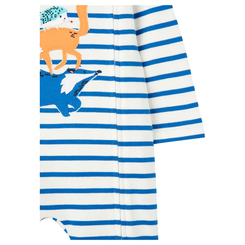 Joules Nursery Winfield Cotton Artwork Romper - Animal Blue Stripe-3