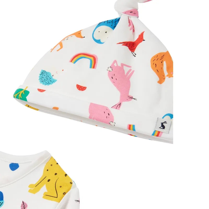 Joules Nursery Razamataz Cotton Printed Babygrow And Hat - Wilding White-2