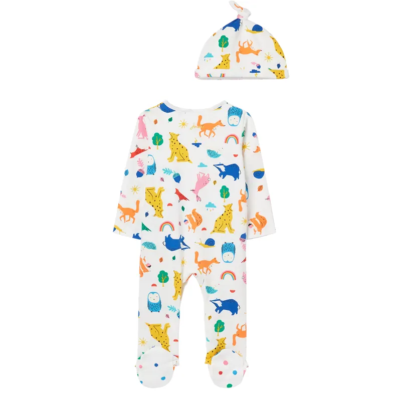 Joules Nursery Razamataz Cotton Printed Babygrow And Hat - Wilding White-1