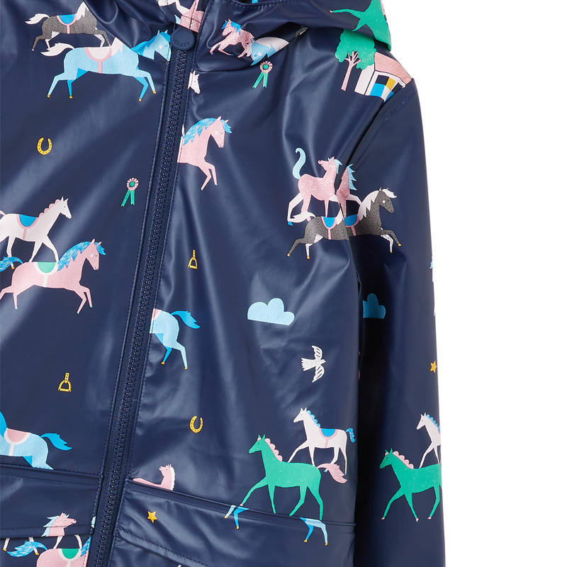 Joules Raindance Waterproof  Recycled Jacket - Navy Horses-2