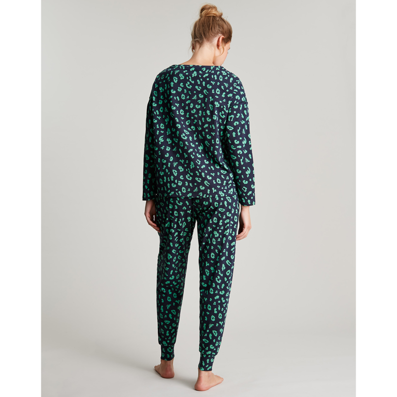 Joules Dreamley Long Sleeve Jersey Pyjama Set - Navy Bee Leopard-2