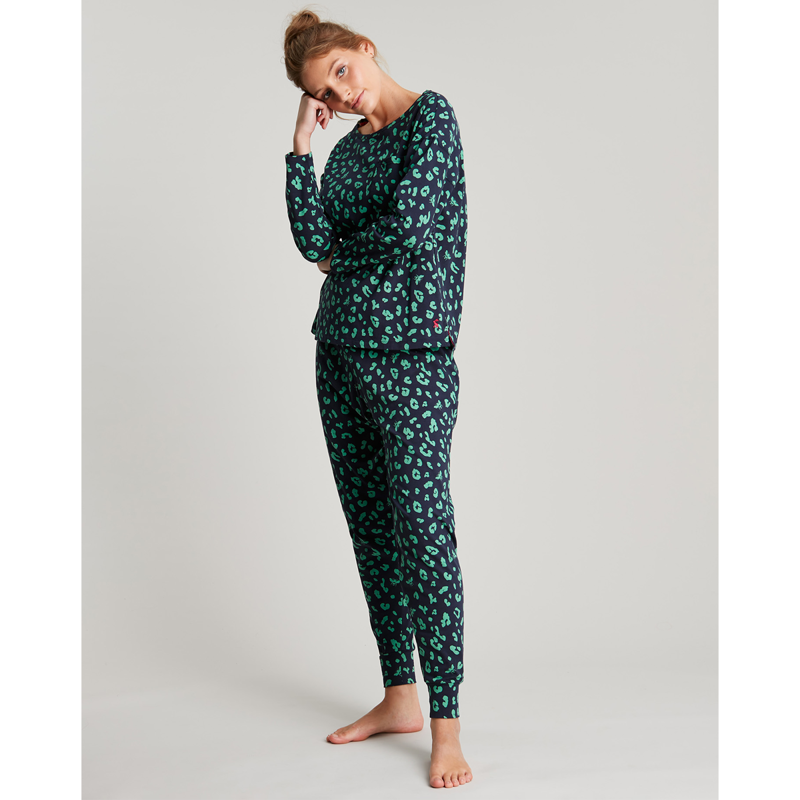 Joules Dreamley Long Sleeve Jersey Pyjama Set - Navy Bee Leopard-1