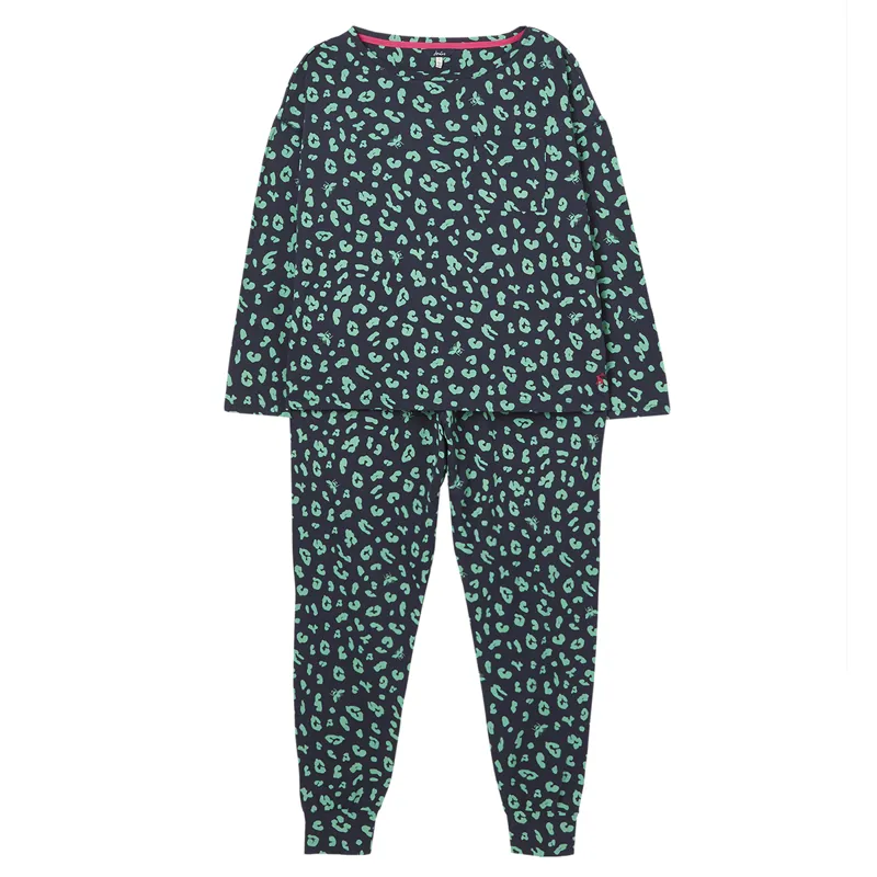 Joules Dreamley Long Sleeve Jersey Pyjama Set - Navy Bee Leopard