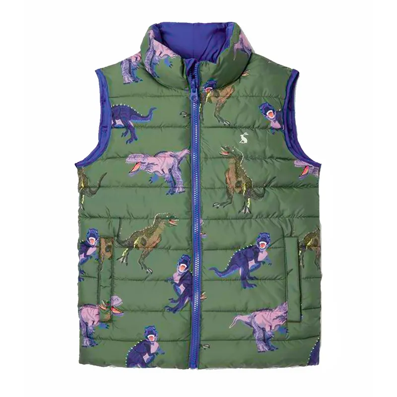 Joules Flip It Reversible Printed Gilet - Green Dino