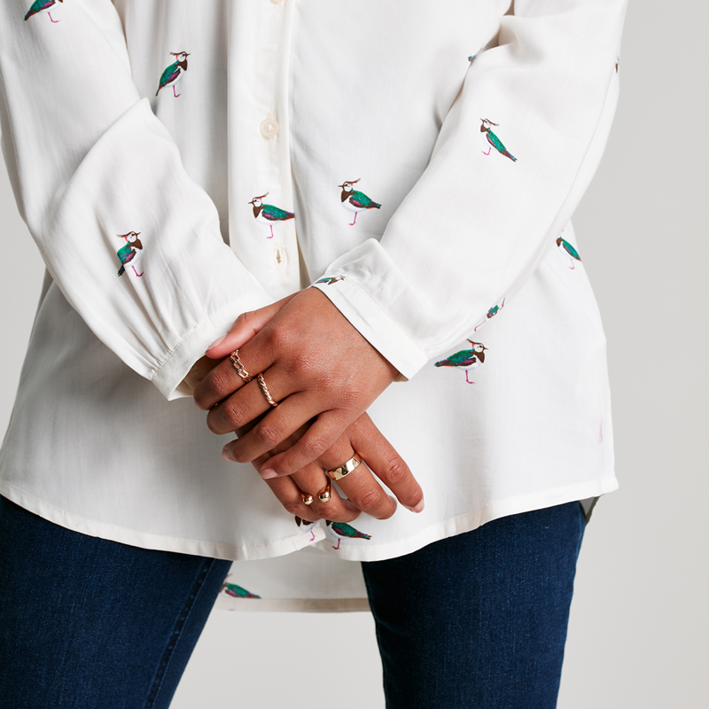 Joules Elvina Button Through Blouse - Cream Bird-3
