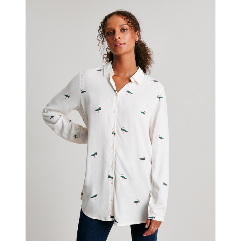 Joules Elvina Button Through Blouse - Cream Bird-1