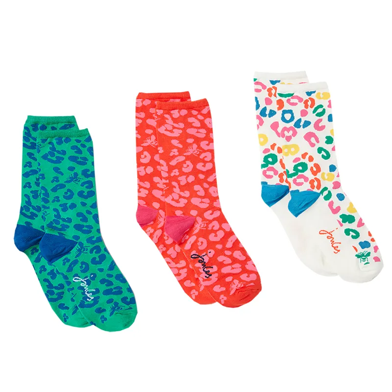 Joules Excellent Everyday 3Pk Eco Vero Socks - Cream Leopard