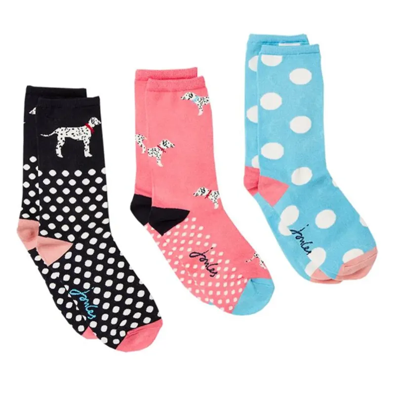 Joules Excellent Everyday 3Pk Eco Vero Socks - Pink Dalmatian