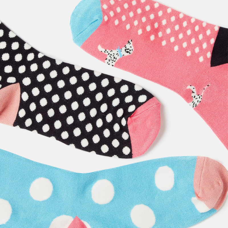 Joules Excellent Everyday 3Pk Eco Vero Socks - Pink Dalmatian-1