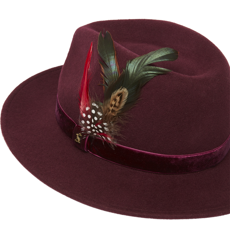 Joules Fedora Hat With Ribbon Detailing - Oxblood-1