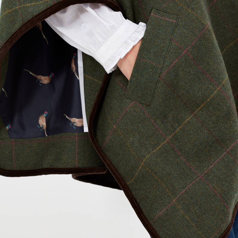Joules Jillian Tweed Cape - Green Tweed-4