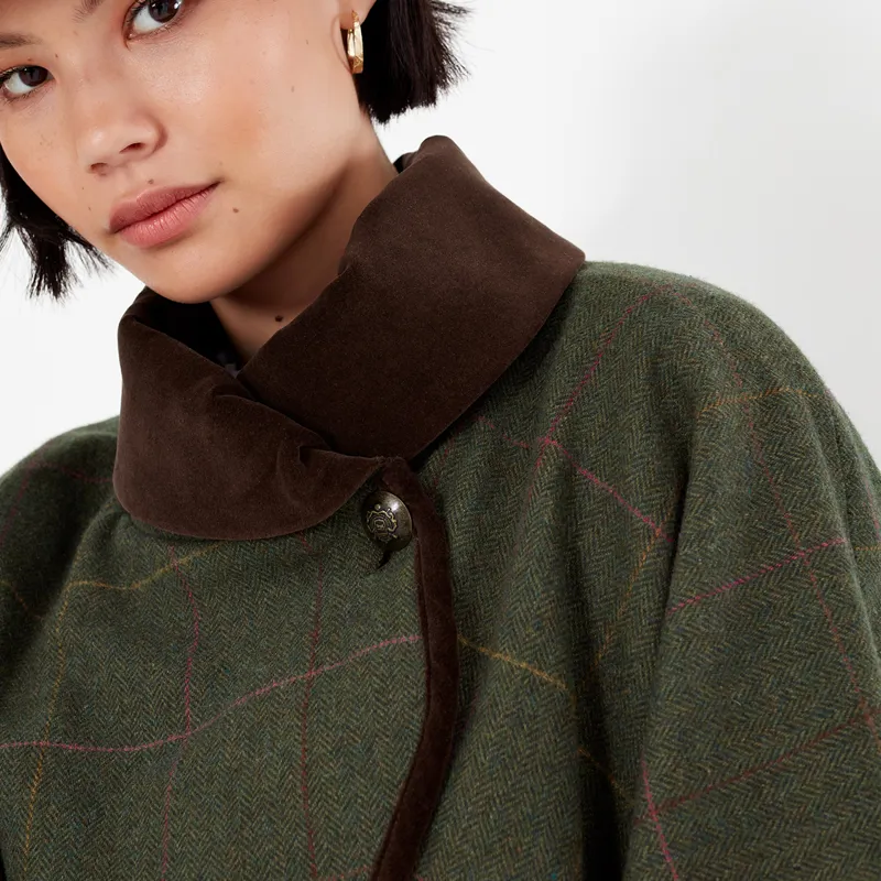 Joules Jillian Tweed Cape - Green Tweed-3